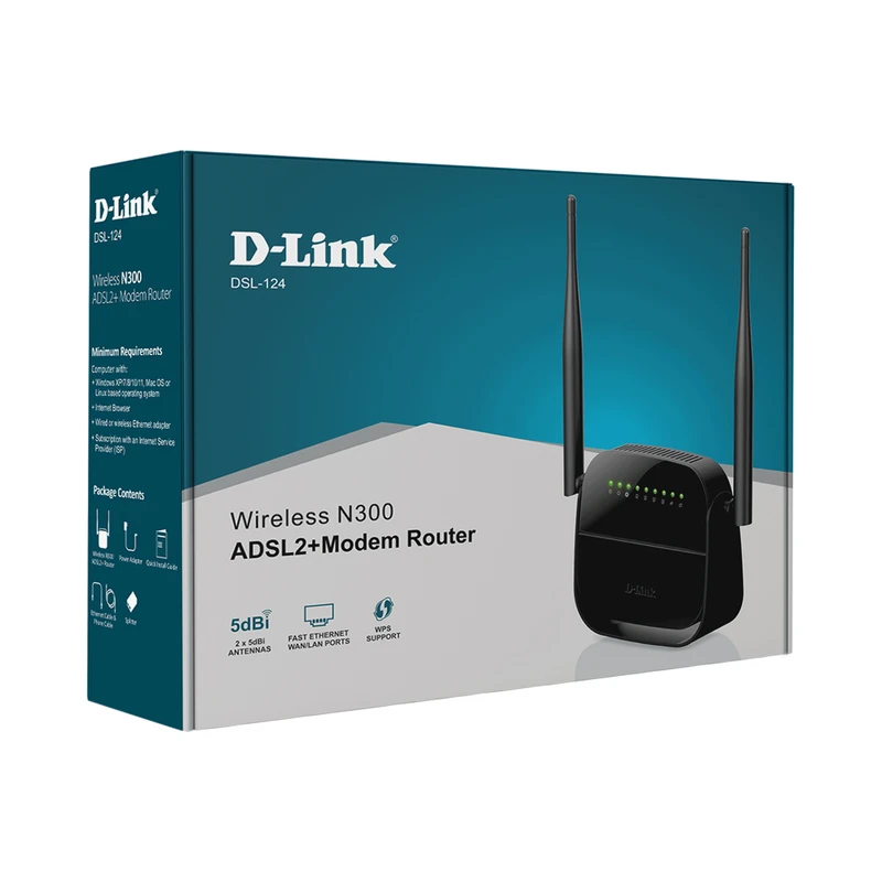 D-link DSL-124 Wireless N300 ADSL2+ Modem Router مودم (گارانتی آونگ)